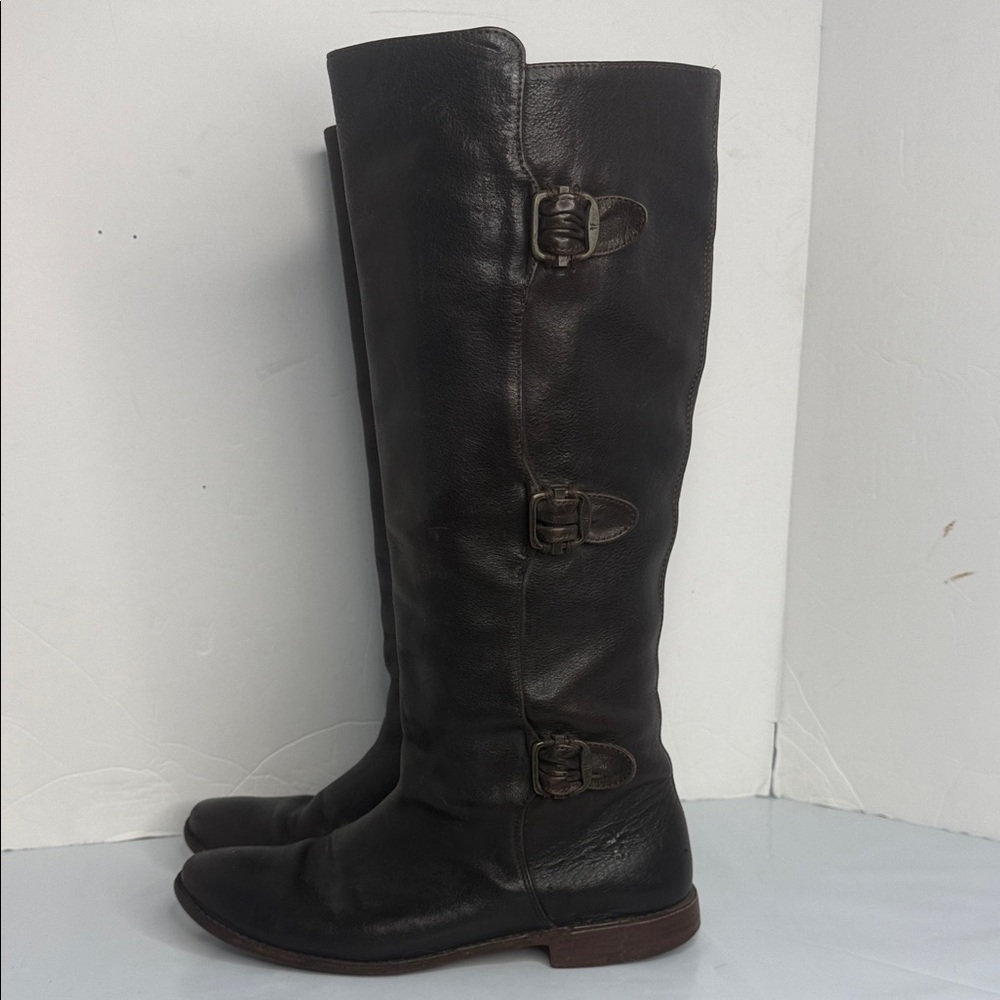 FRYE 77066 Paige Tall 3-Buckle Leather Brown Knee High Boots Womens Size 7.5 B - Picture 2 of 11